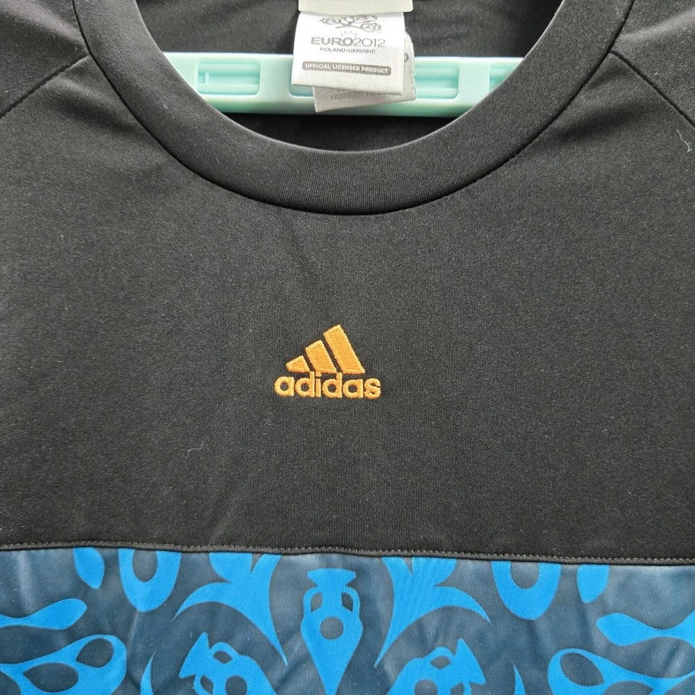 Adidas‎ Men Shirt L Black Center Logo Embroidery Graphic Print Euro 2012 Soccer